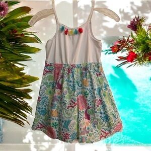 Tommy Bahama Floral Size 6X Dress with Pom-Pom Detail